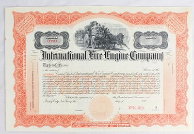 International Fire Engine Co. Stock Certificate. The International Fire Engine Company, built 