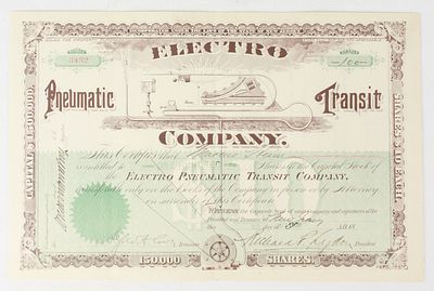 1900 Electro Pneumatic Transit Co Stock Cert. Certificate No. 3432 for 100 shares of The Electro 