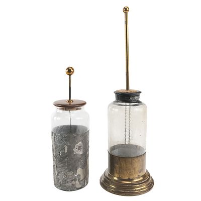 Antique Physics Leyden Jars, Set of 2. These historic scientific instruments are 19th-century 