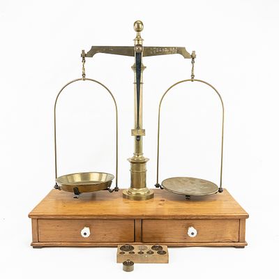 Vintage Brass Apothecary Balance Scale used by pharmacists and chemists to weigh small 