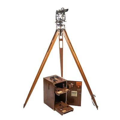 Antique K&E Theodolite & Tripod Set. This exceptional early to mid-20th-century surveying set 