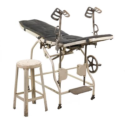 Antique Medical Exam Table & Stool. A remarkable piece of early 20th-century medical history 