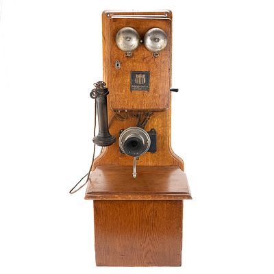 American Electric Oak Wall Telephone. This antique Turn-of-the-Century oak wall telephone was 