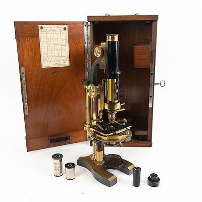 1910 Nachet Petrological Microscope. An exceptional brass and enameled steel Nachet Petrological 