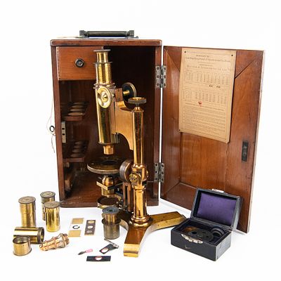 Bausch & Lomb Professional Brass Microscope. This late 19th-century monocular microscope 