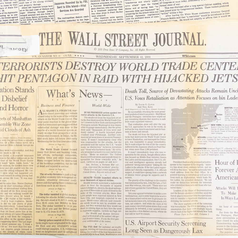 Two Surprise Attacks Newspapers USA 1941 &2001