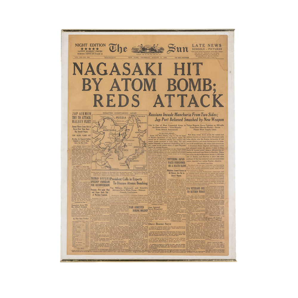 Framed Front Page NYSun 09Aug1945 Bombing Nagasaki