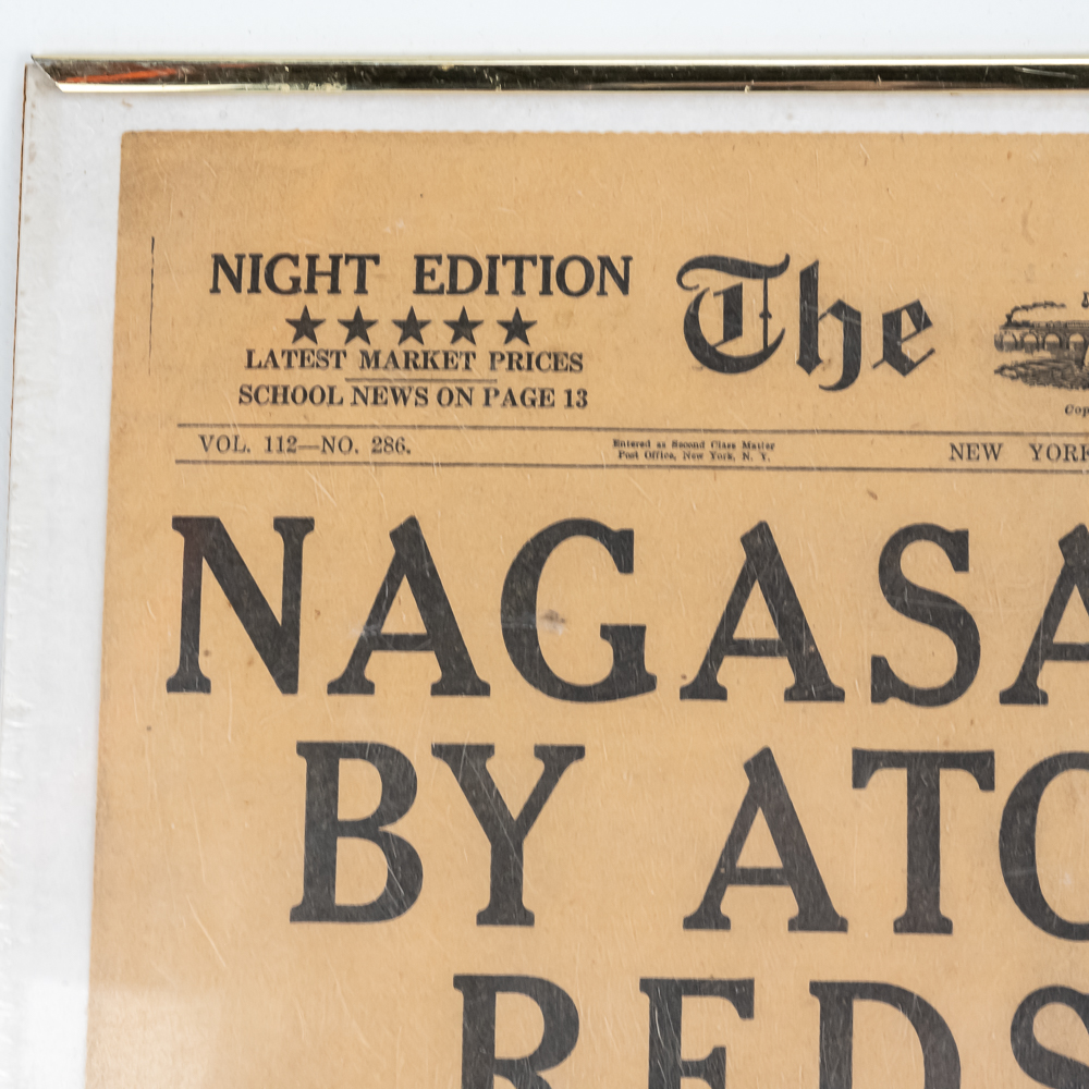 Framed Front Page NYSun 09Aug1945 Bombing Nagasaki