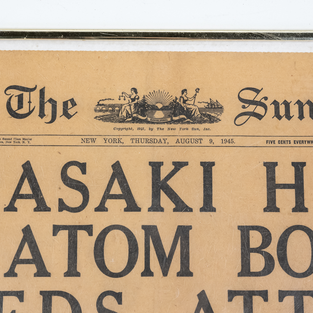 Framed Front Page NYSun 09Aug1945 Bombing Nagasaki