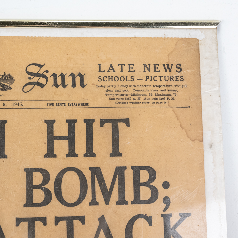Framed Front Page NYSun 09Aug1945 Bombing Nagasaki