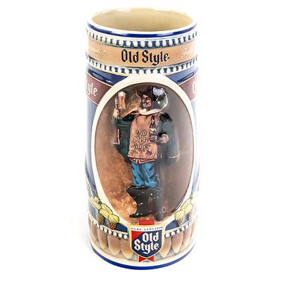 1990 Limited Edition Old Style Beer Stein, #1033000854, ceramic mug features raised relief 