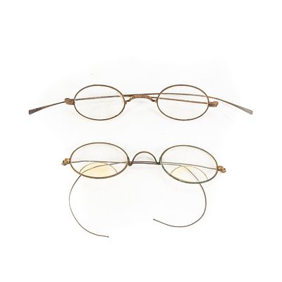 (2) Antique Wire-Rim Spectacles, "granny glasses", one pair are "Benjamin Franklin style" 
