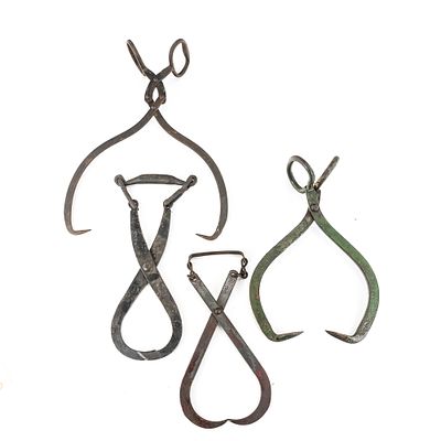 (4) Antique Hudson Forge & Gifford-Wood Ice Tongs includes a smaller tong stamped "Hudson Forge 