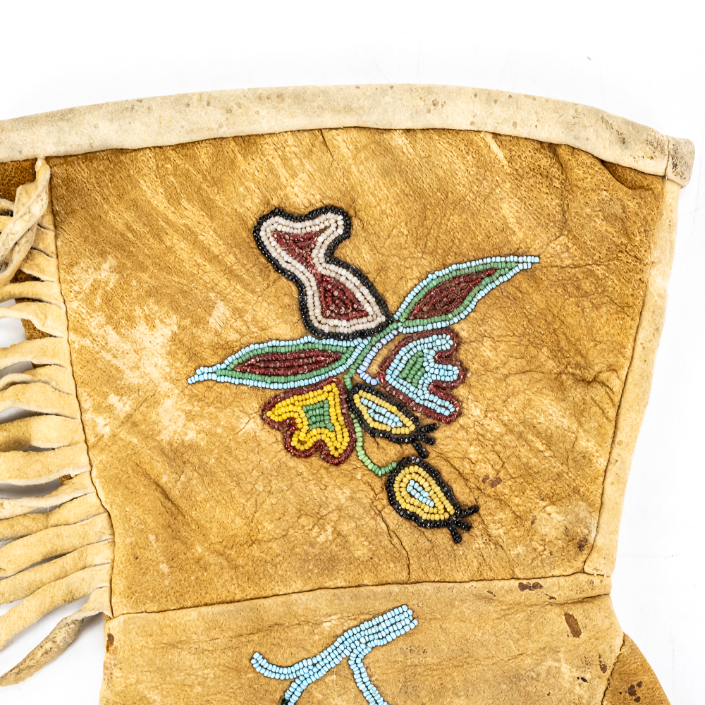 Vintage Beaded Buckskin Fringed Gauntlets