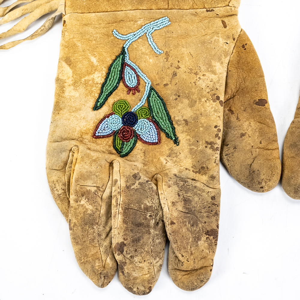 Vintage Beaded Buckskin Fringed Gauntlets