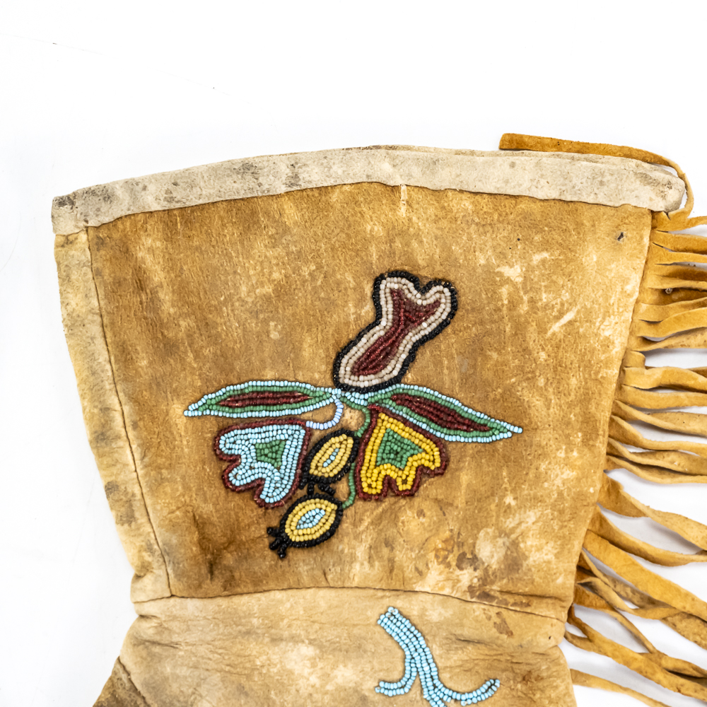Vintage Beaded Buckskin Fringed Gauntlets