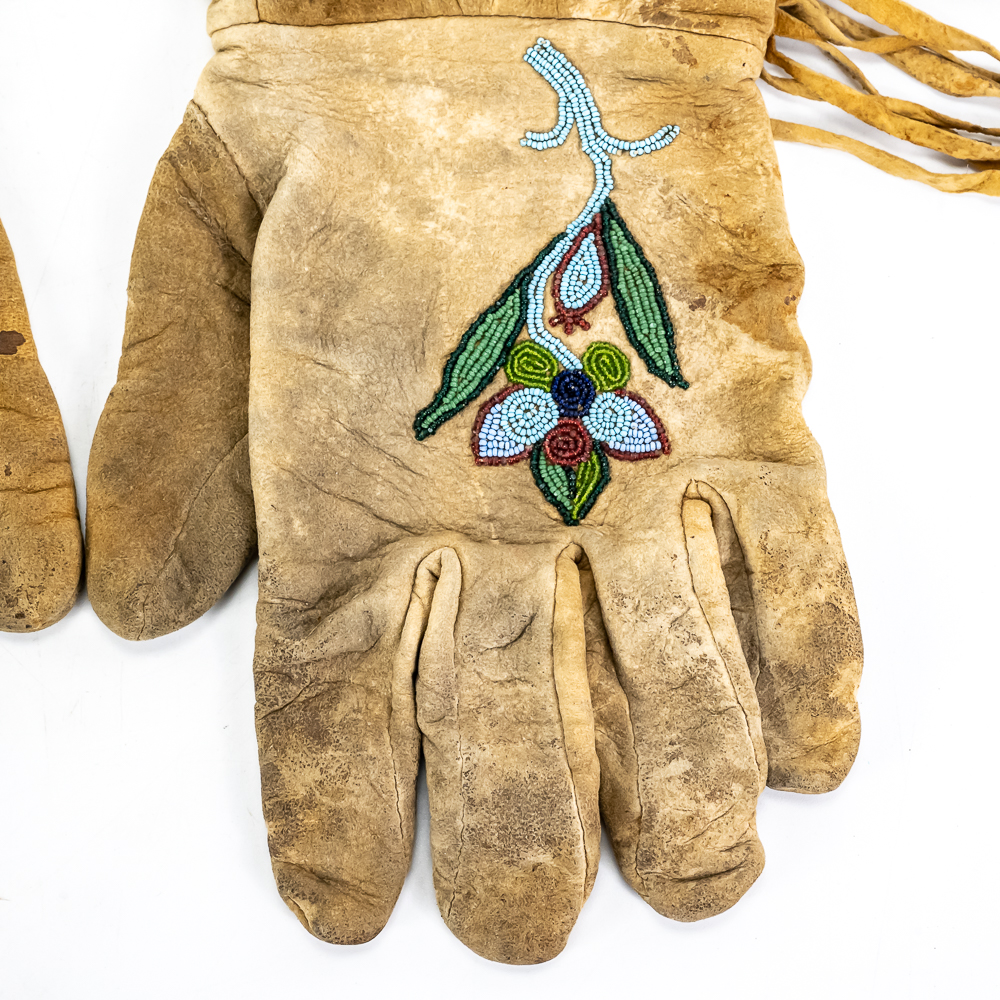 Vintage Beaded Buckskin Fringed Gauntlets
