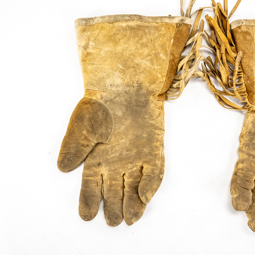 Vintage Beaded Buckskin Fringed Gauntlets