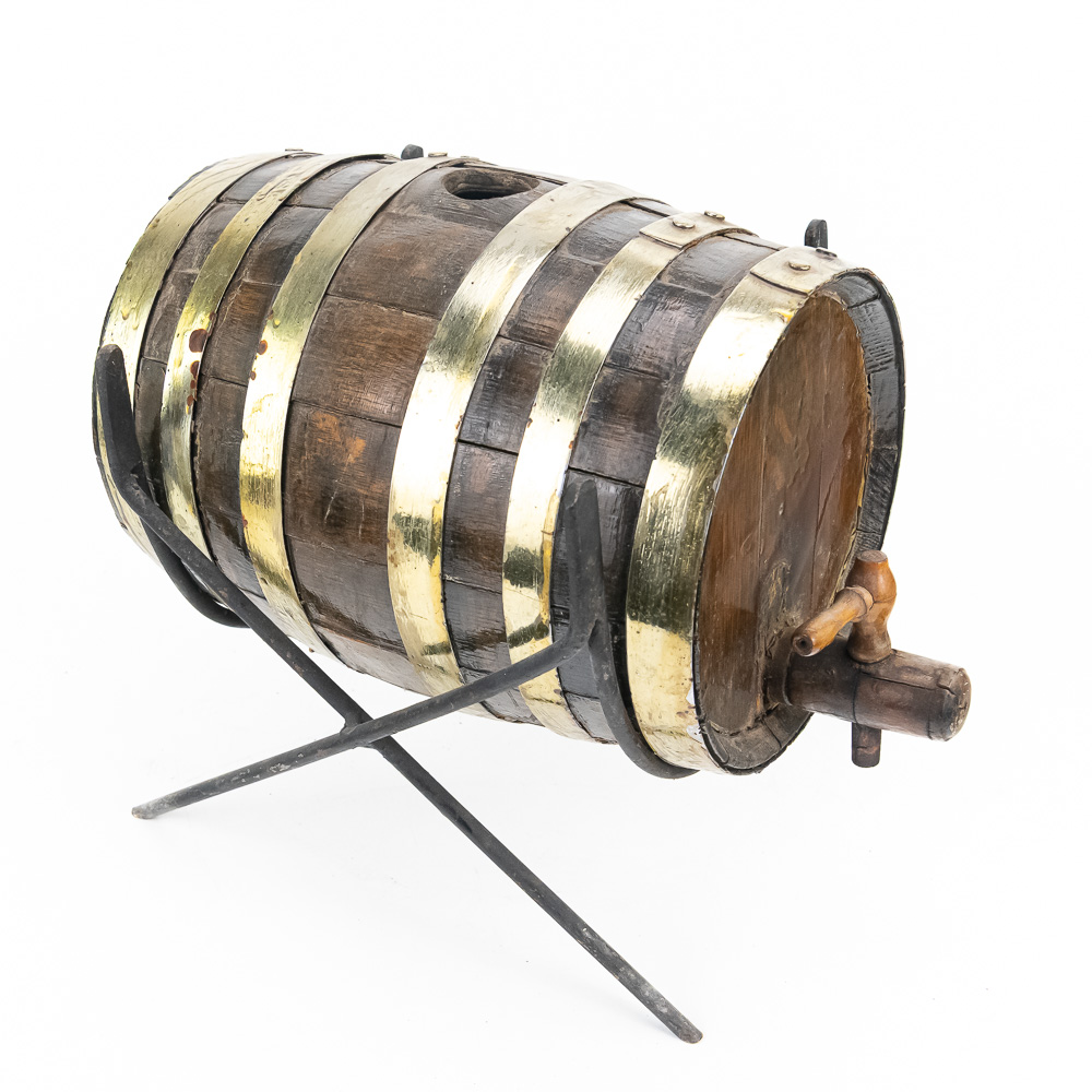 Antique Mini Oak Keg with Stand