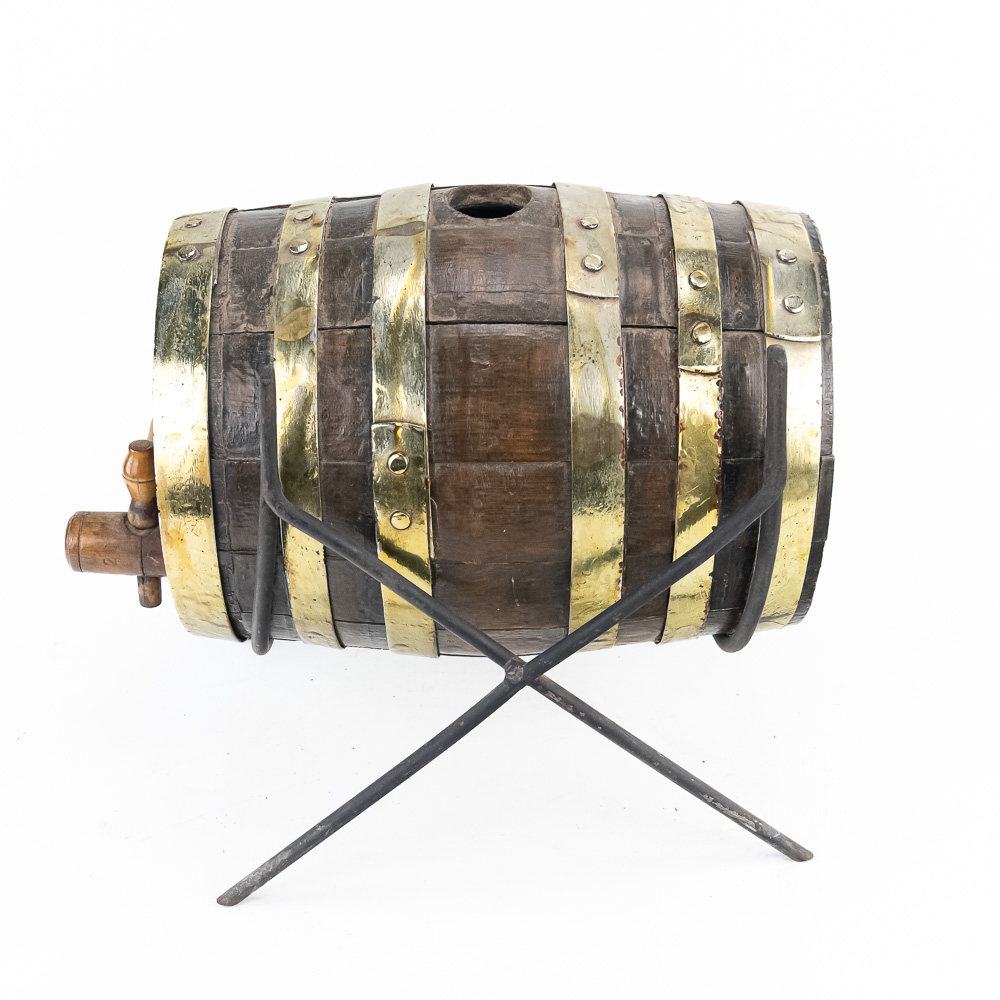 Antique Mini Oak Keg with Stand