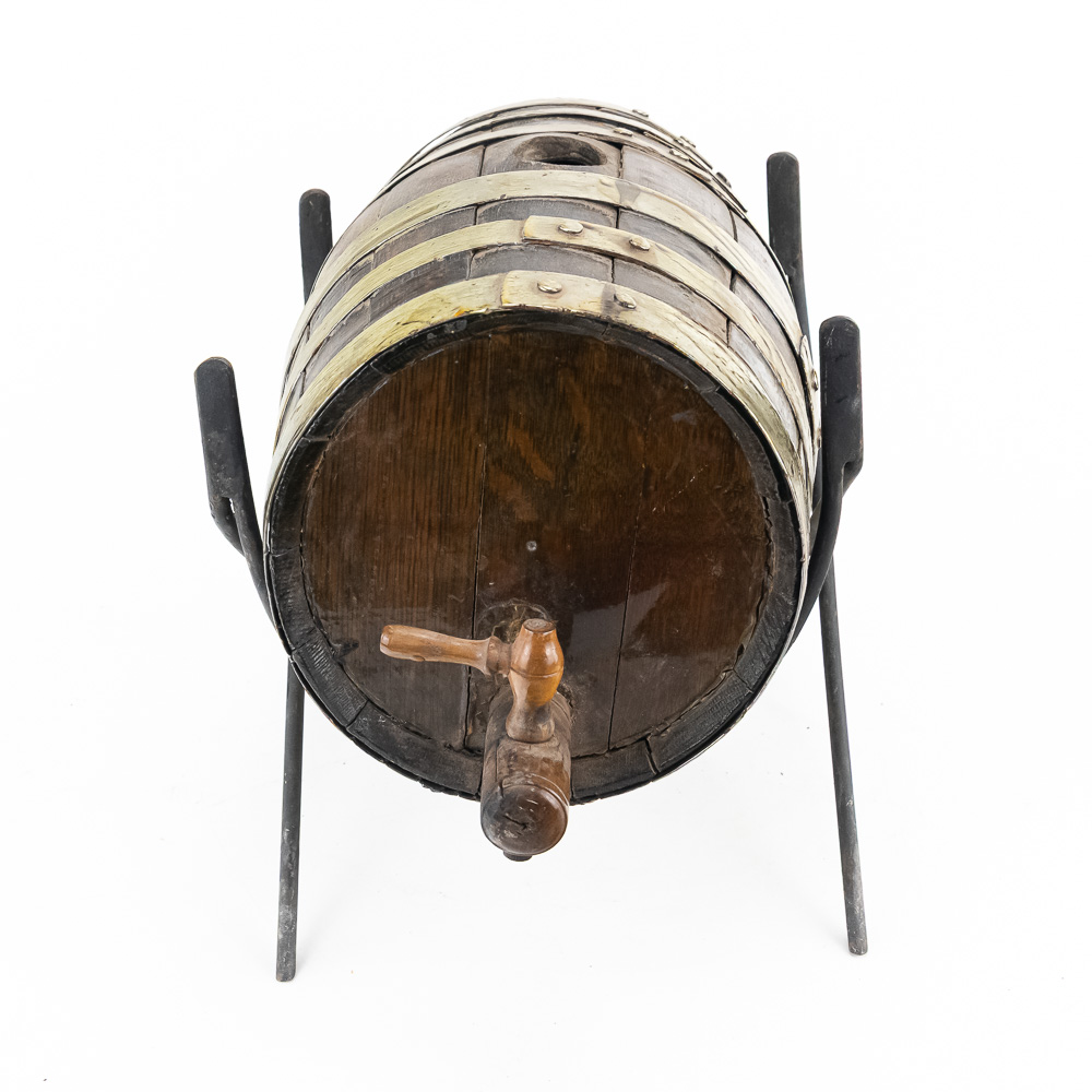 Antique Mini Oak Keg with Stand