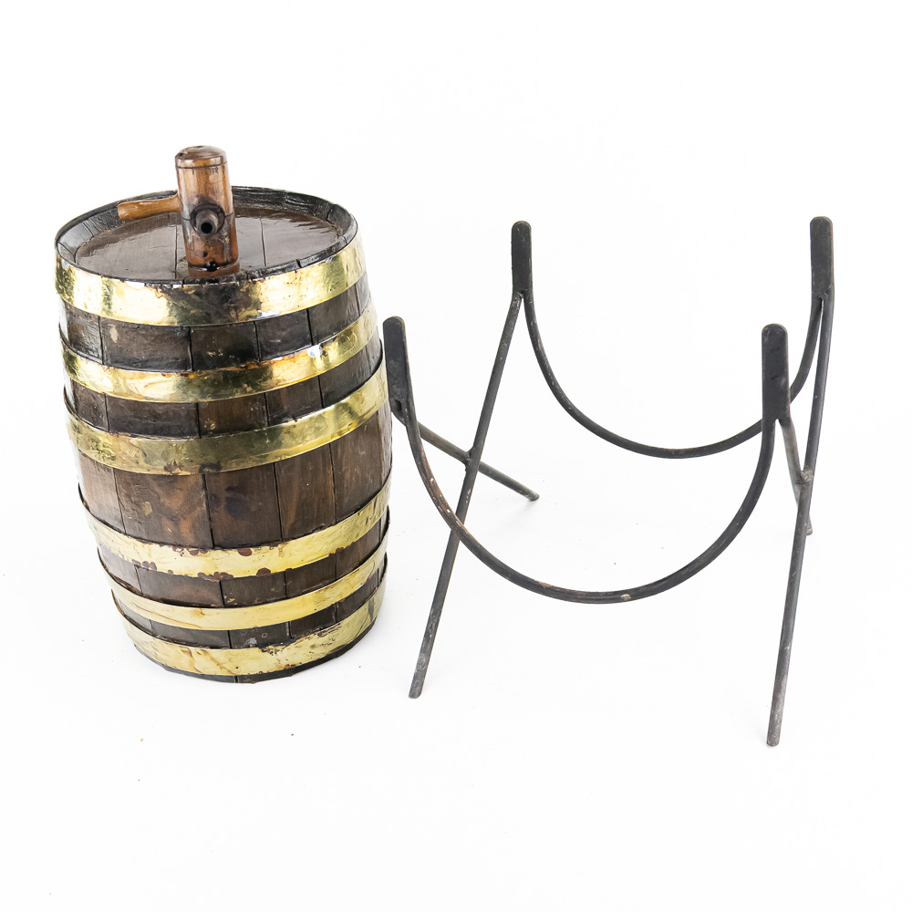 Antique Mini Oak Keg with Stand