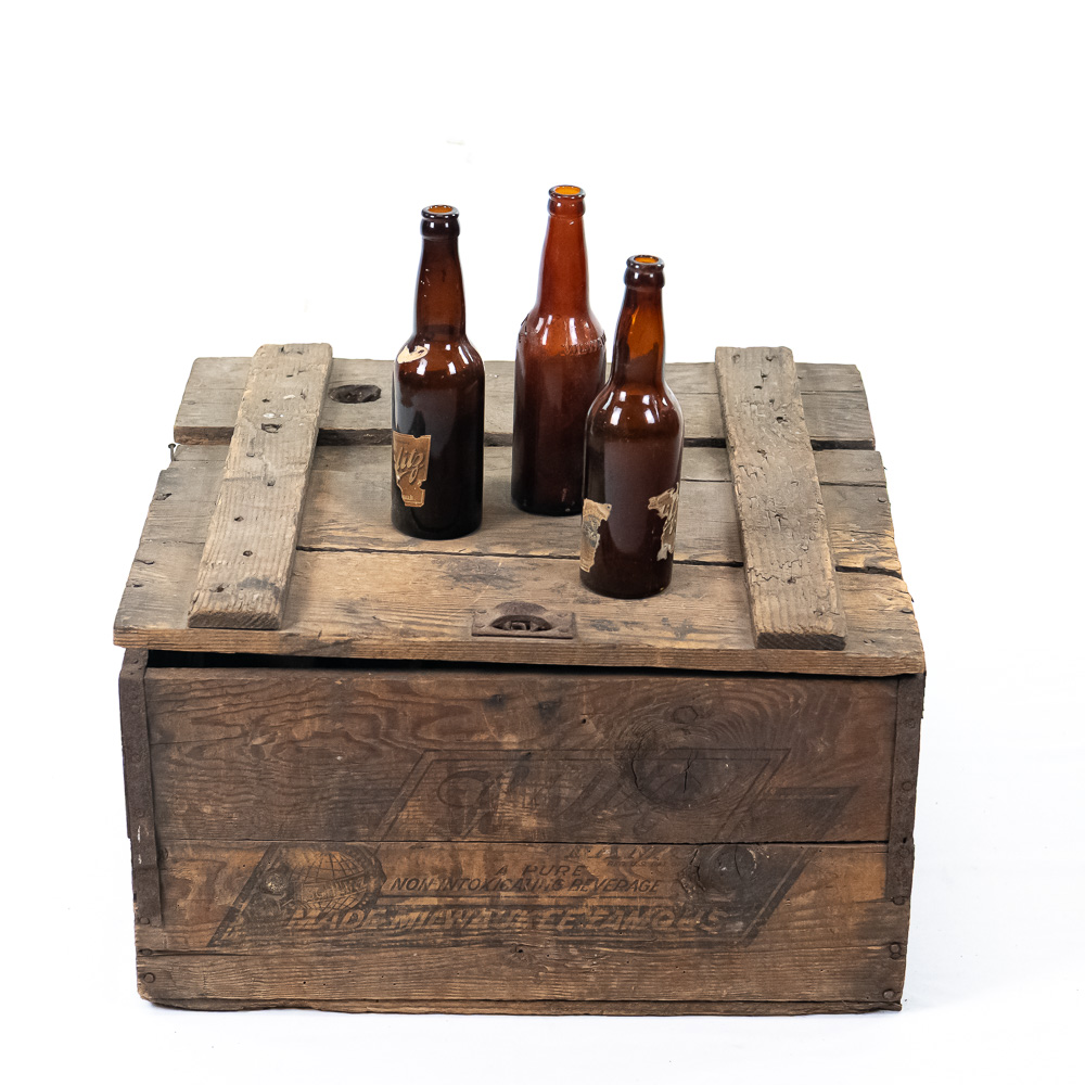 Antique Schiltz Beer Crate and bottles.