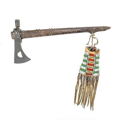 N Plains Pipe w/Cast Iron Tomahawk Head/Cheyenne. Northern plains tomahawk pipe with Cheyenne 