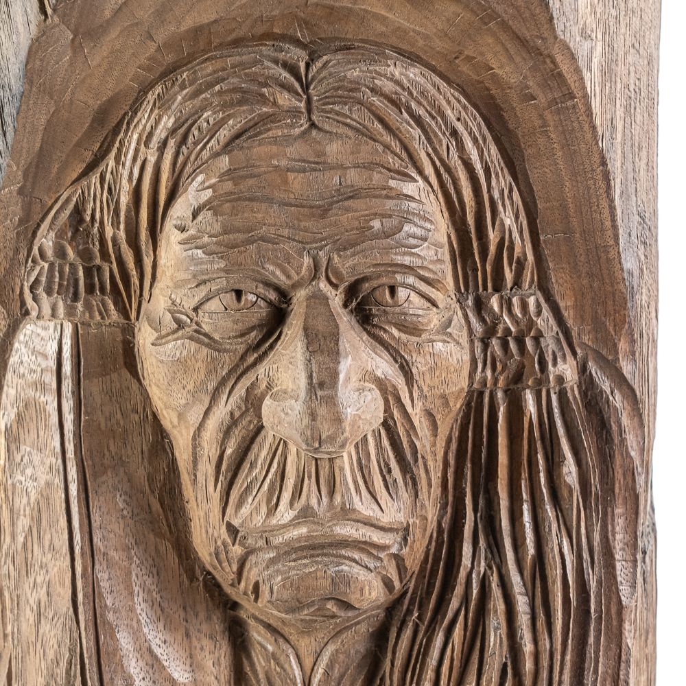 20" Hand Carved Native American Chief Tree Log