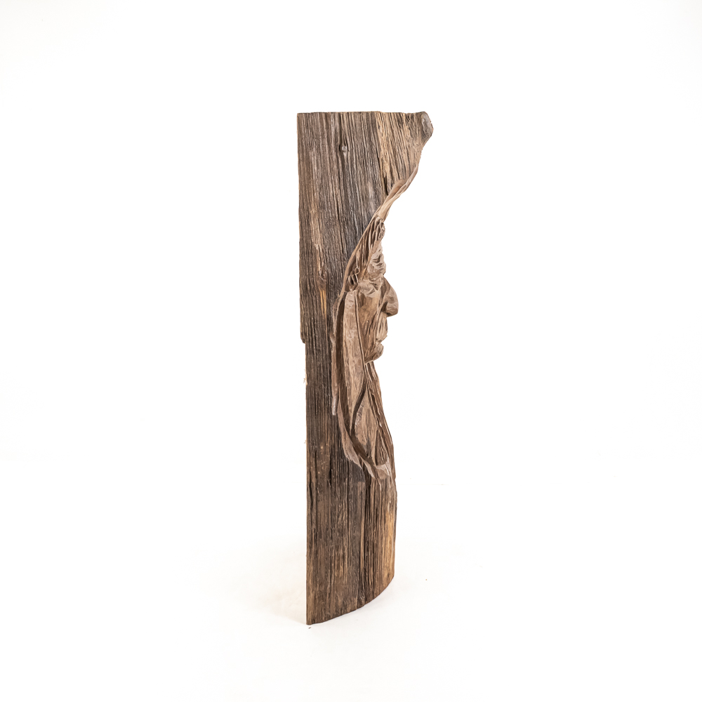 20" Hand Carved Native American Chief Tree Log