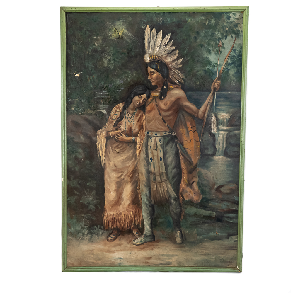 Indian Chief & Maiden Oil Painting