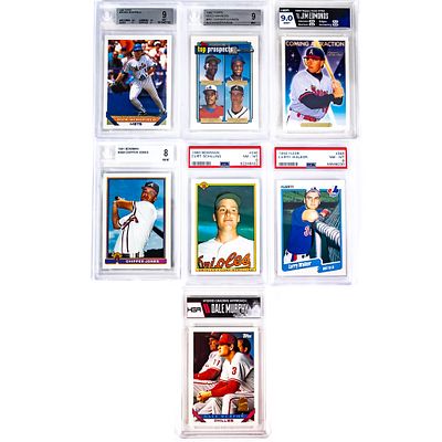 Slabbed 90s Assortment Schilling C Jones Edmonds +. Slabbed card assortment showcasing 1990 
