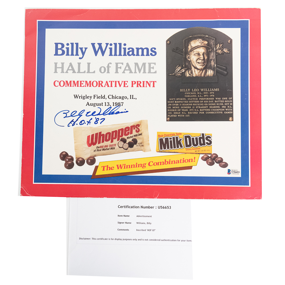 Billy Williams Autographed HOF Candy Print Beckett