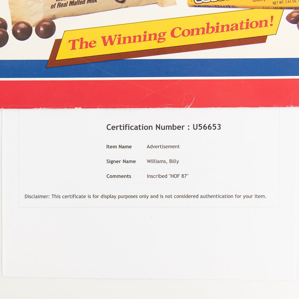Billy Williams Autographed HOF Candy Print Beckett