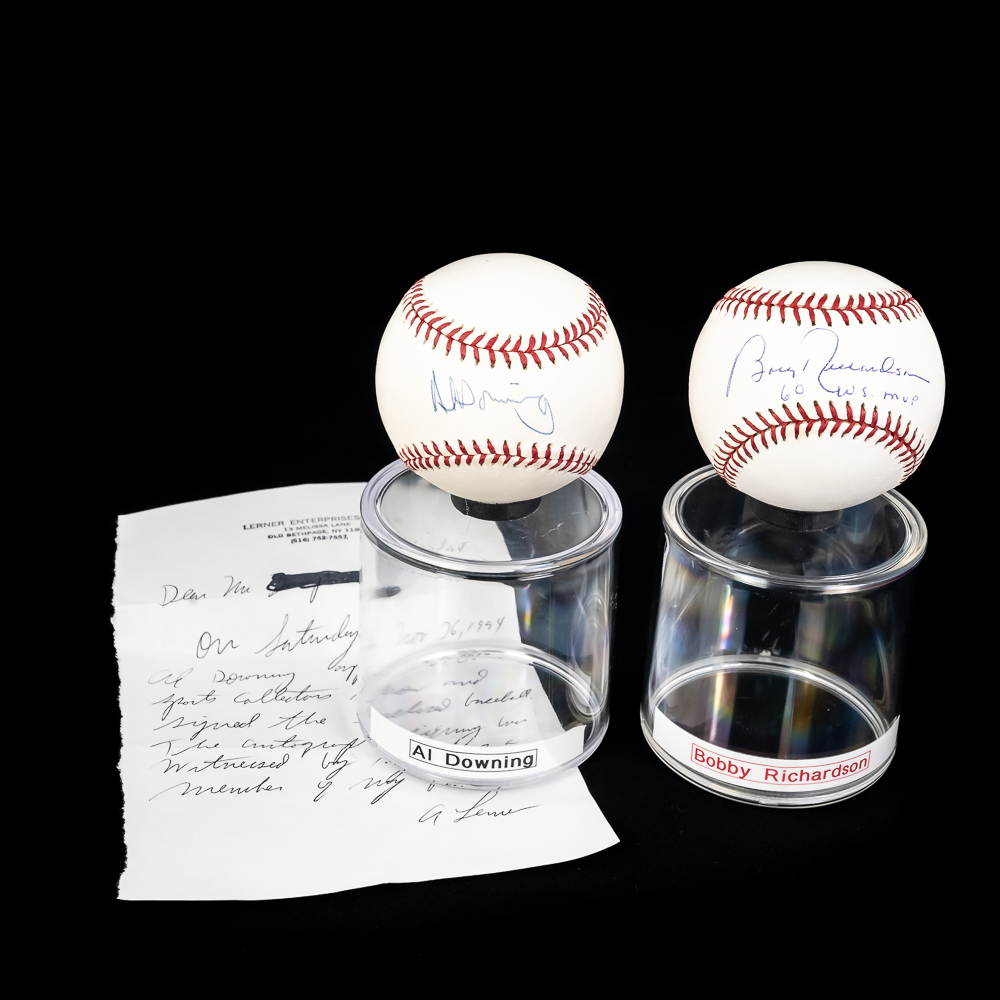NYY Bobby Richardson & Al Downing Signed Baseballs