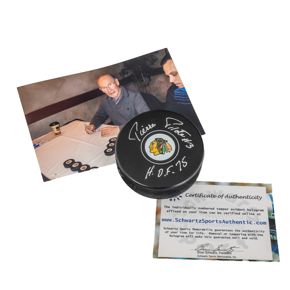 Pierre Pilote Autographed Blackhawks NHL Puck wCOA