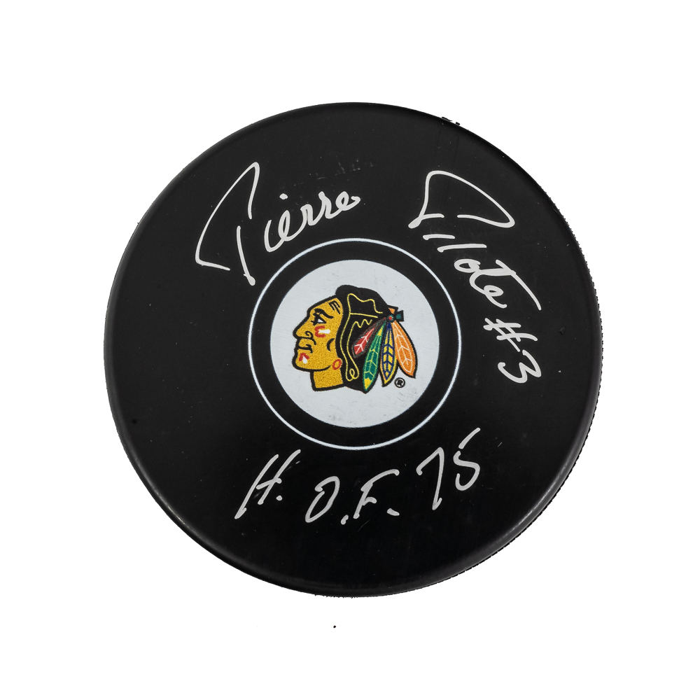 Pierre Pilote Autographed Blackhawks NHL Puck wCOA