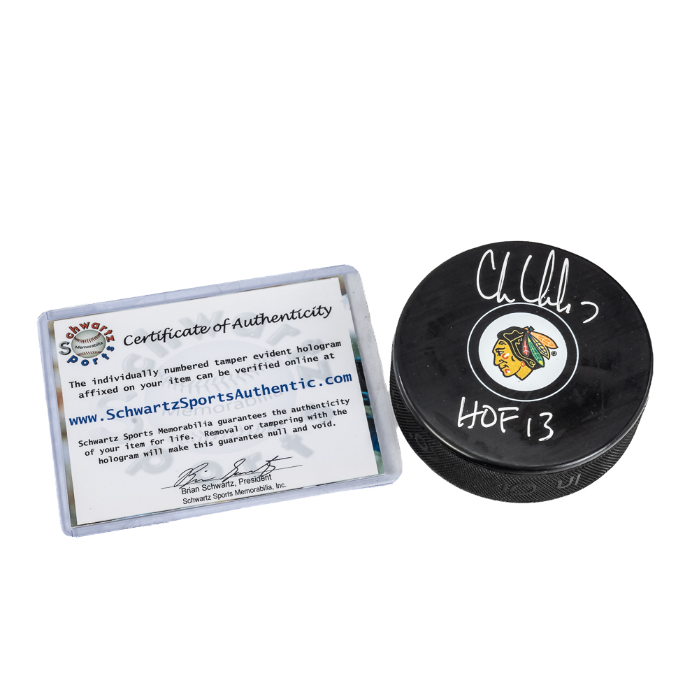 Chris Chelios Autographed Blackhawks NHL Puck wCOA