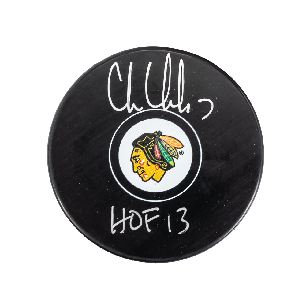 Chris Chelios Autographed Blackhawks NHL Puck wCOA