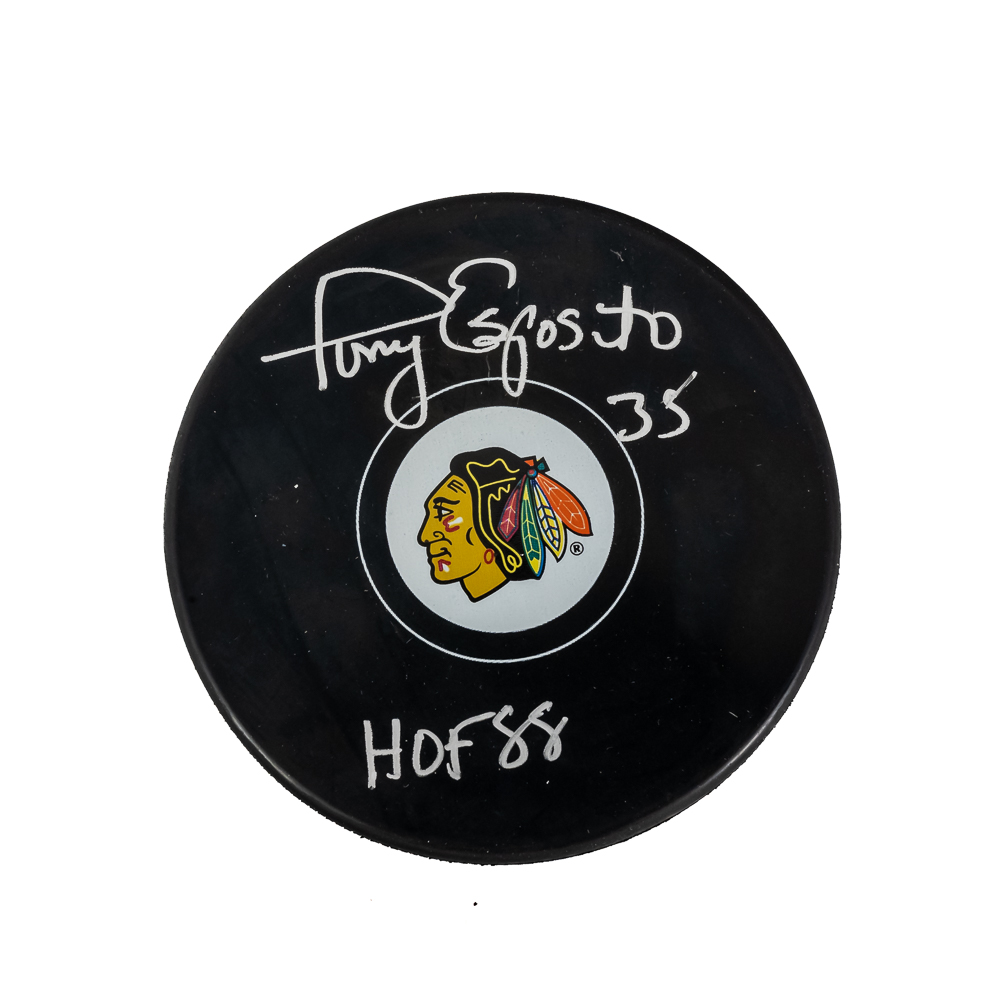 Tony Esposito Autographed Blackhawks NHL Puck wCOA