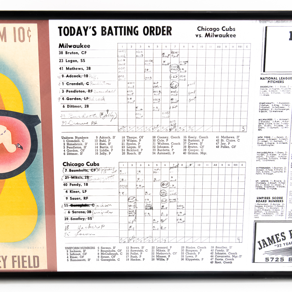 1953 Chicago Cubs Wrigley Field Framed Program