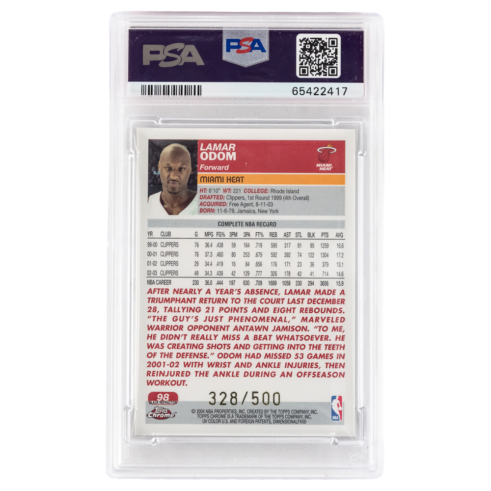 03 Topps Chrome G Arenas Refractor PSA 9 & Odom