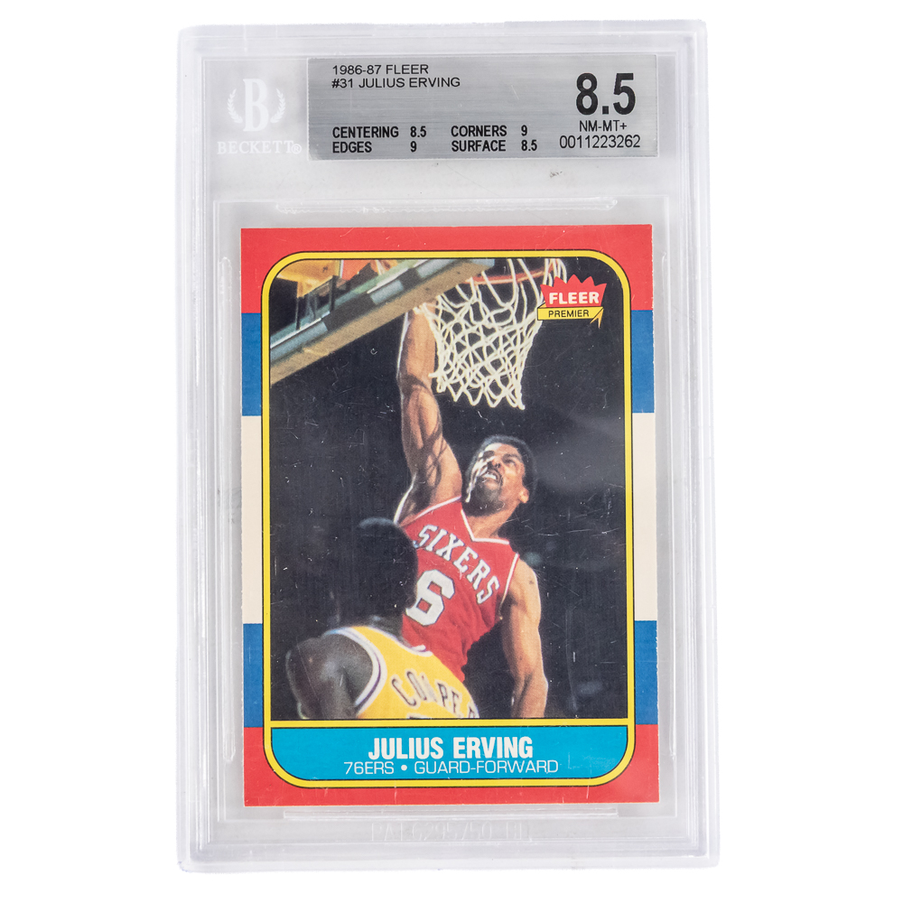 86 Fleer Erving Beckett 8.5 & 87 Fleer Jabbar PSA7