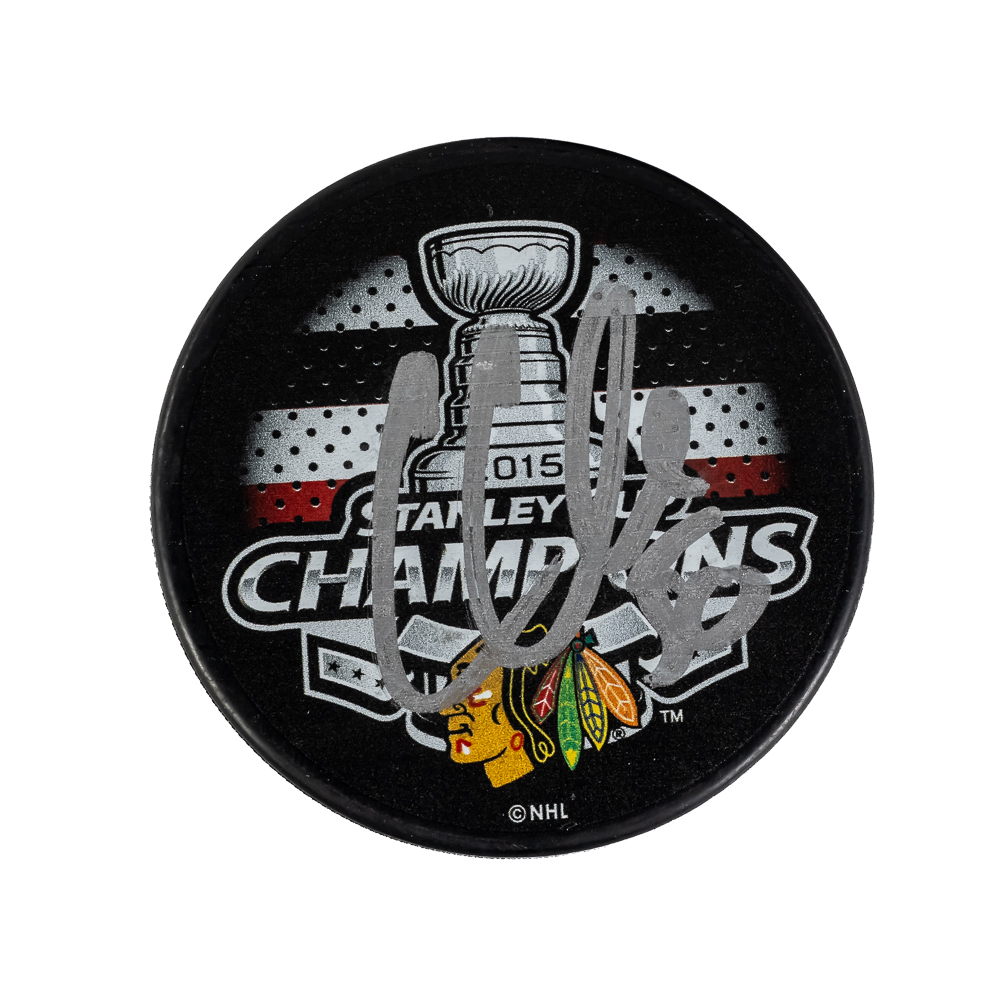 Crawford Seabrook Shaw Signed 15 SC Champion Pucks