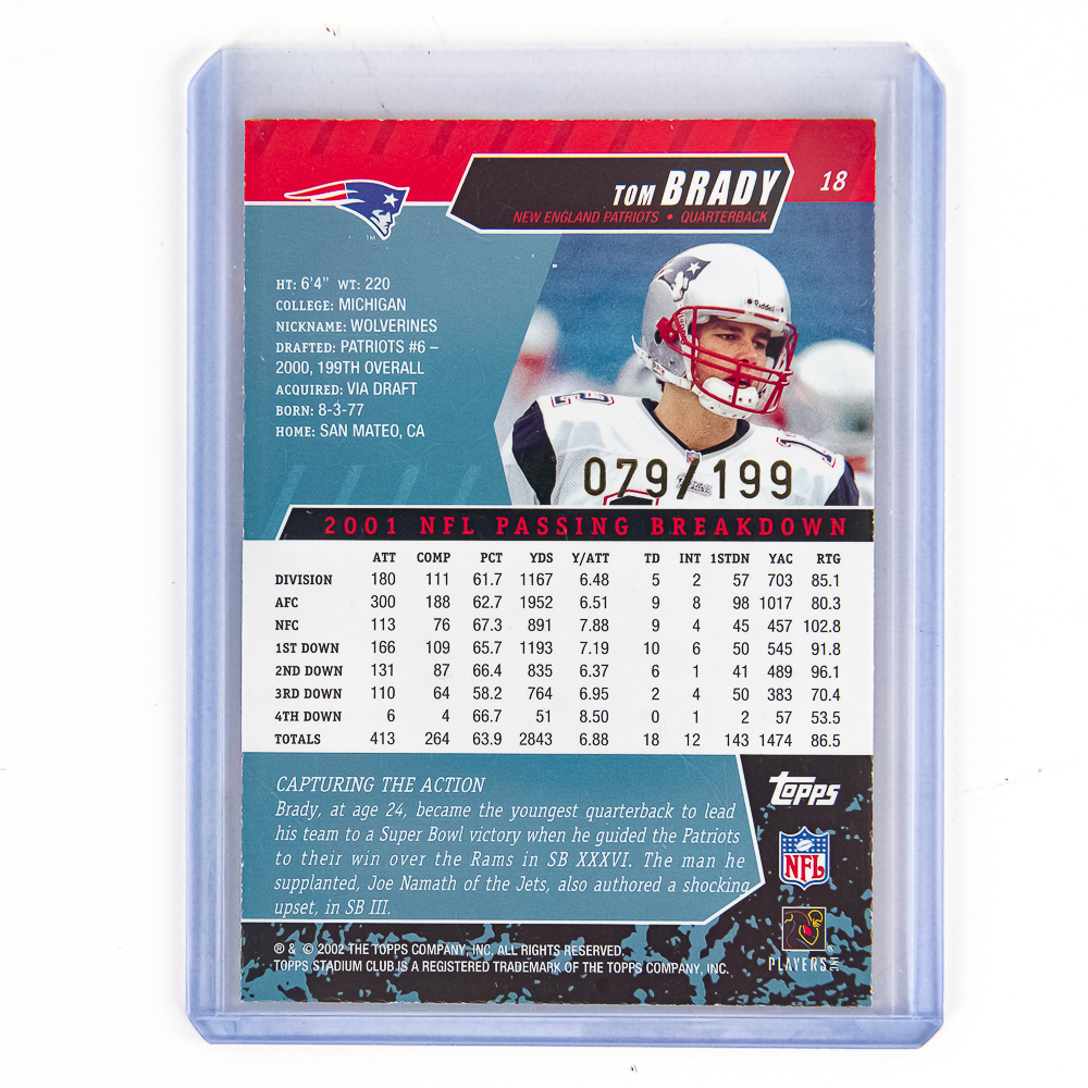 2002 Topps Stadium Club #18 Tom Brady 79/100 PP