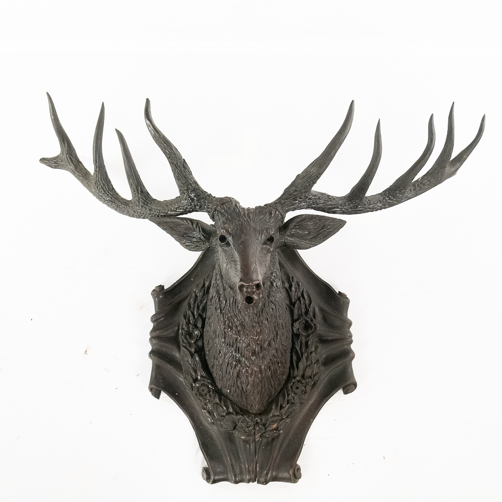 Carved Wood Black Forest Stag Head