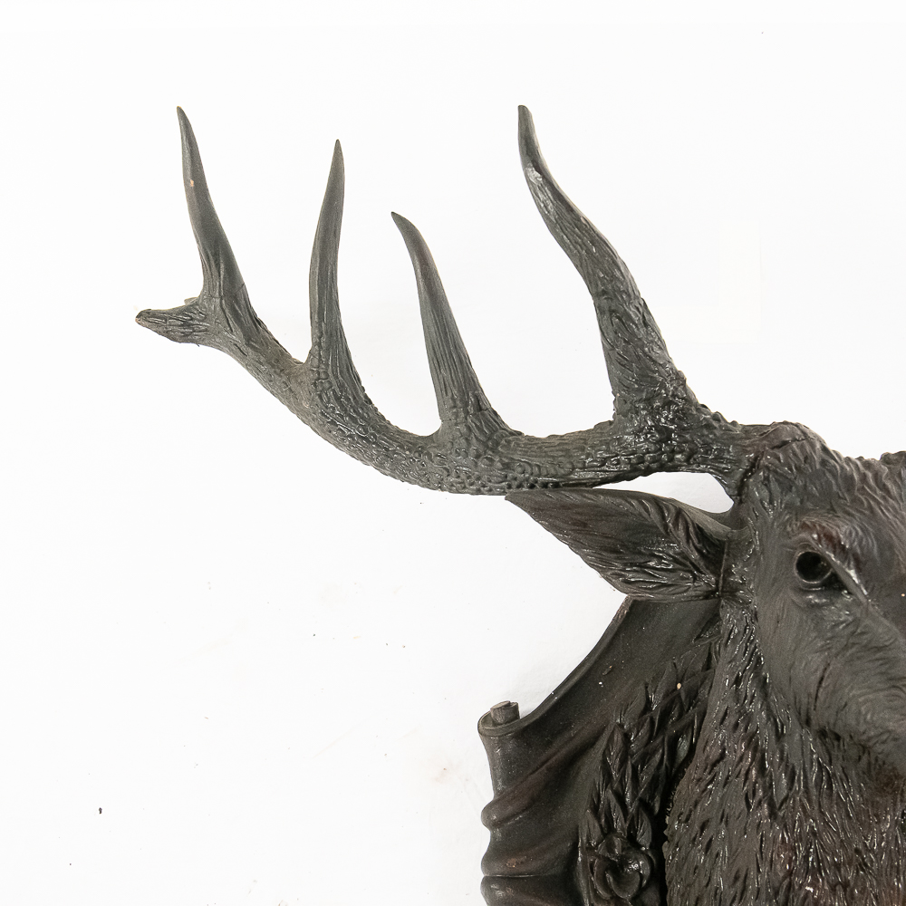 Carved Wood Black Forest Stag Head