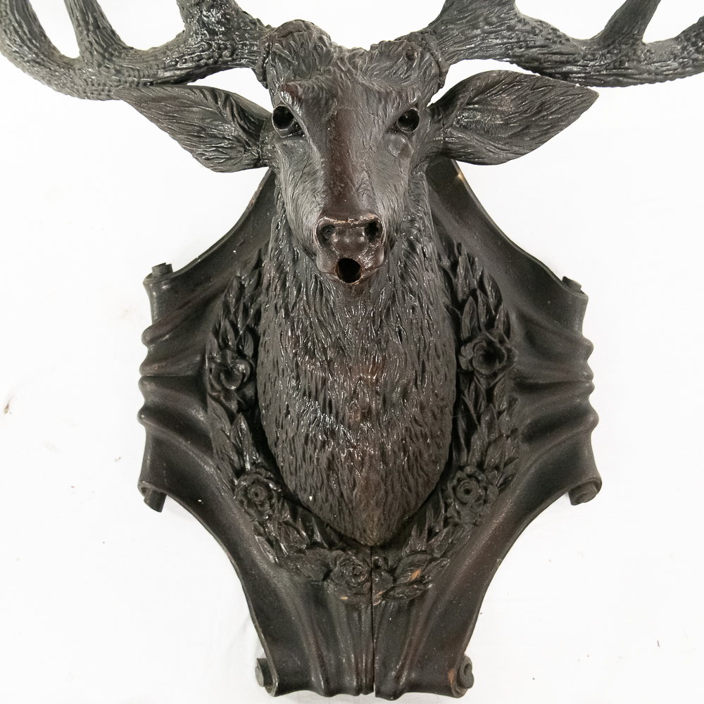 Carved Wood Black Forest Stag Head