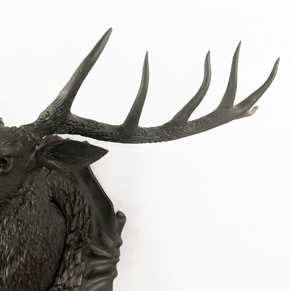 Carved Wood Black Forest Stag Head