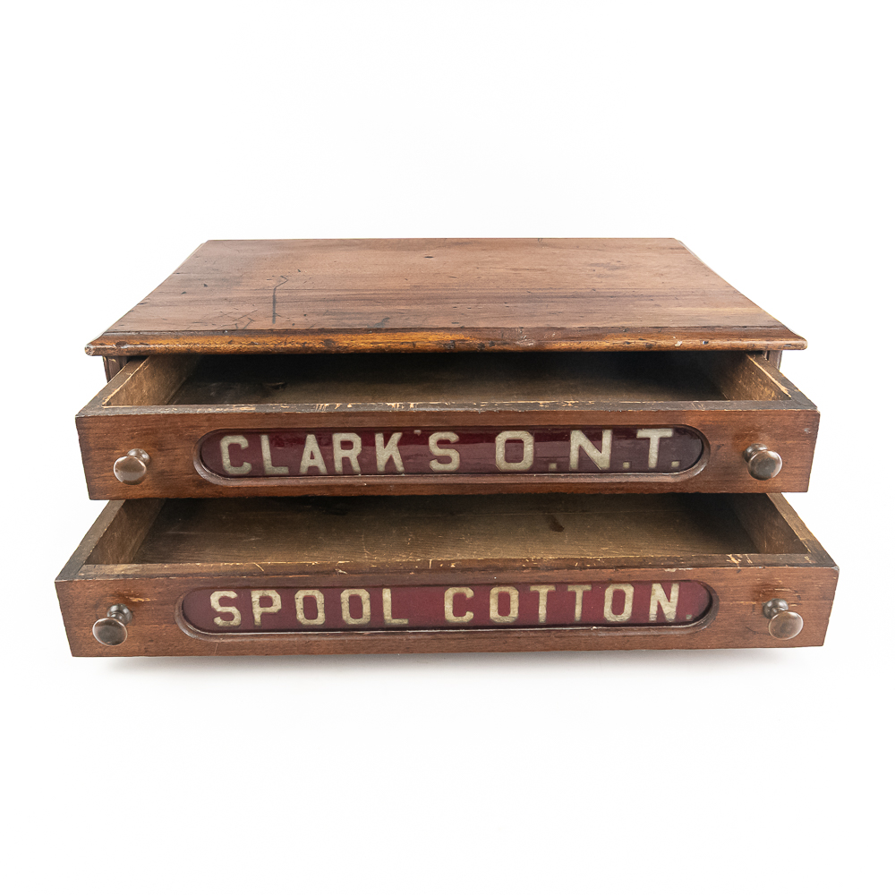 Antique Clark's 2-Drawer Spool Display Cabinet